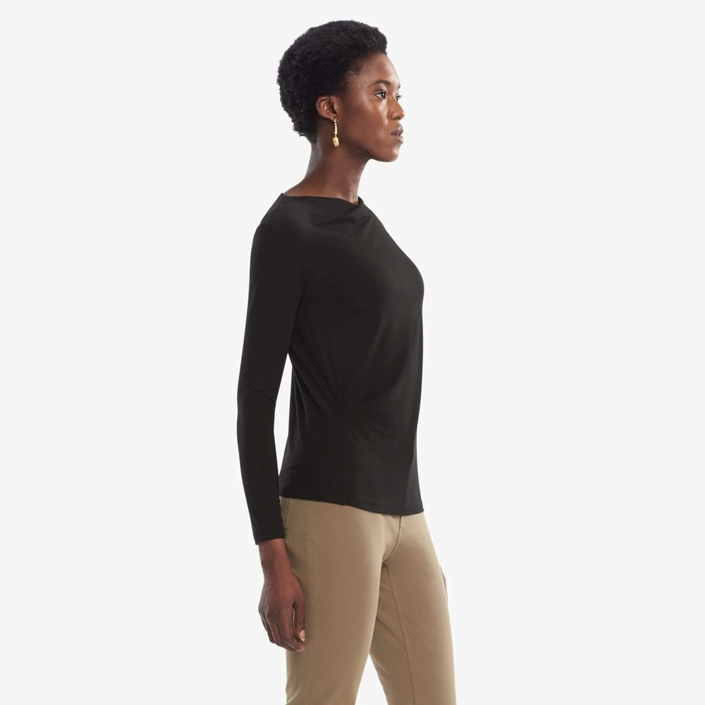 M.M.LaFleur The‎ Winfrey Top Black Asymmetrical Draped Long Sleeve Blouse M